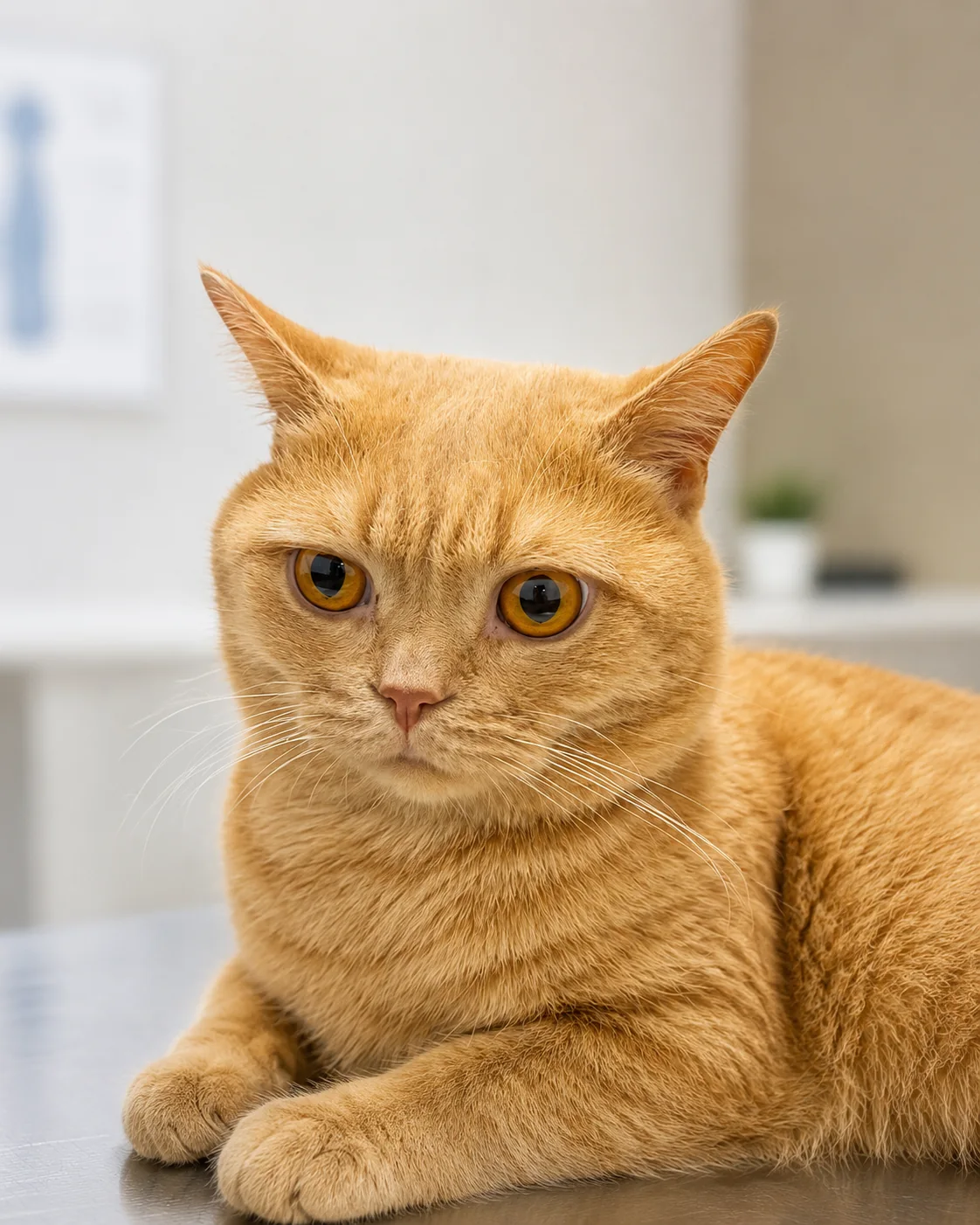 VetEkspress kliniğinde sakin turuncu kedi portresi