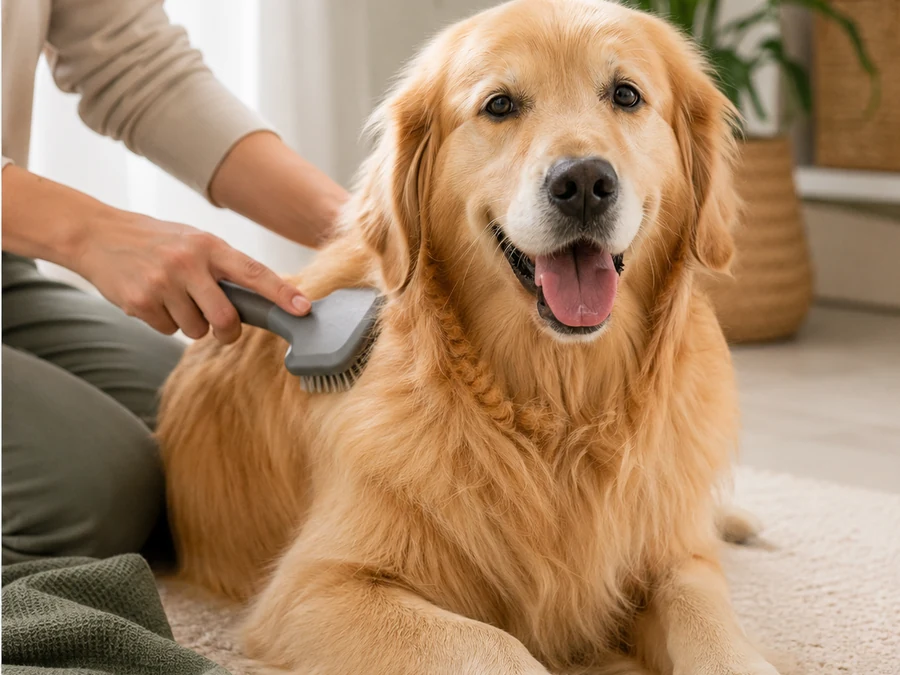 Tüyleri taranan köpeğin günlük bakım sahnesi
