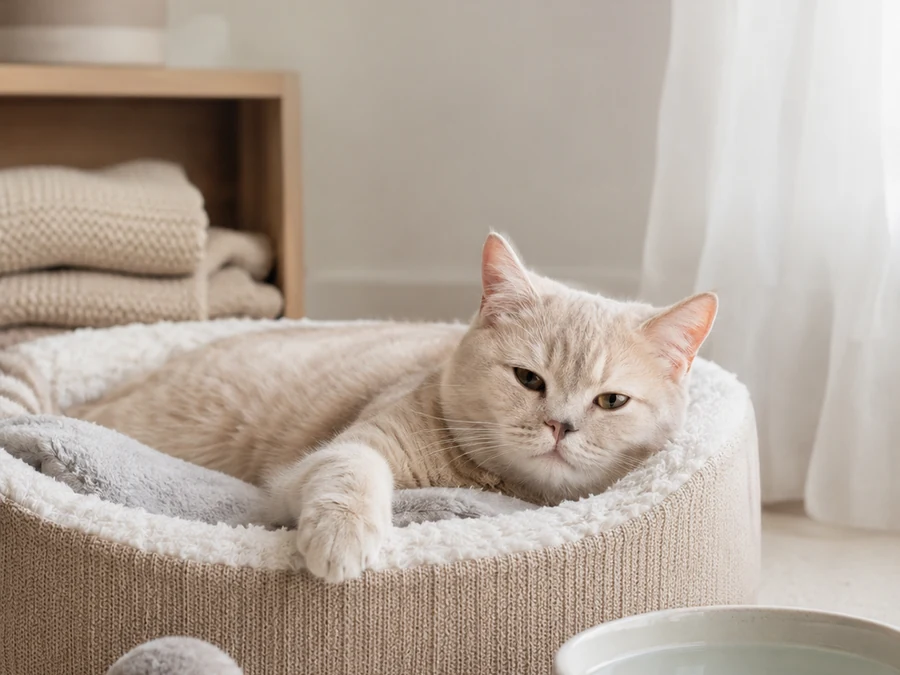Rahat yatağında dinlenen kedi